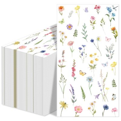 100Pcs Wildflower Napkins Party Decorations Disposable Floral Cocktail Napkins Butterfly Decorative Paper Flower Napkins Guest Bathroom Hand Towels for Wedding Bridal Baby Shower Birthday Tea Party