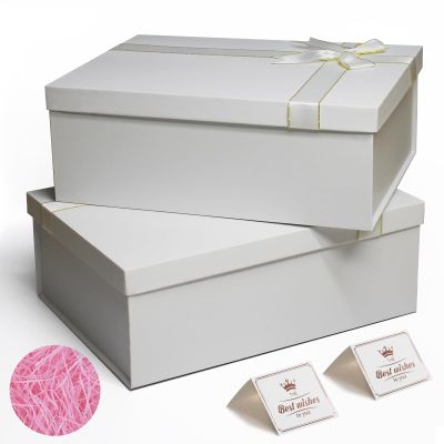2 Pack Large Gift Boxes with Lids for Presents, 13"x10"x5" White Gift Wrap Boxes, Foldable Box for Gifts, Sturdy Present Box for Birthdays, Anniversaries, Festivals or Special Celebration