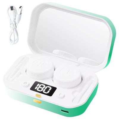 CASBOMY Contact Lens Clean Machine, Portable Ultrasonic Contact Lens Cleaner with 4 Timing Modes, 360 High-Frequency Vibration for Cleaning Soft Lenses, Colored Contact Lenses (Green)