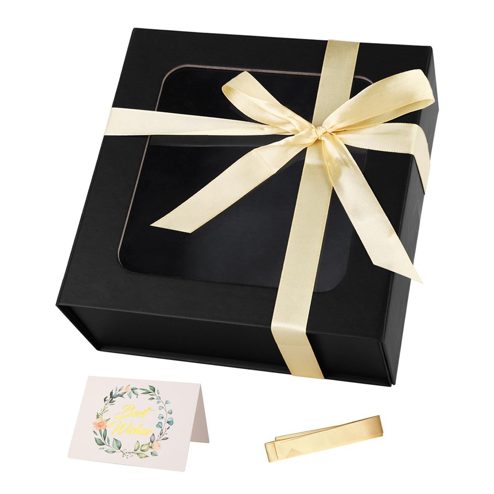 Black Gift Box with Window,7.5"x7.5"x3.1" Bridesmaid Boxe for Gift Giving,Birthday Gifts Boxes with Magnetic,Closure Lid Gift Boxe for Presents,Cute Box,Luxury for Gift Packaging,Gift Boxes for Wrapping Gifts