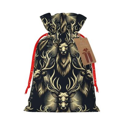 Augenstern Burlap Drawstring Bag Hunting-Deer-Head Reusable Present Wrapping Sack Xmas Holiday Party Favor Bag Medium