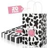 20Pcs Cow Party Favors Bags with Handles, Farm Themed Kraft Paper Gift Bags Candy Bags, Cute Cow Print Goodie Bags for Girls Boys Birthday Baby Shower view 1