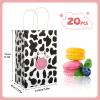 20Pcs Cow Party Favors Bags with Handles, Farm Themed Kraft Paper Gift Bags Candy Bags, Cute Cow Print Goodie Bags for Girls Boys Birthday Baby Shower view 2