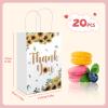 20Pcs Thank You Gift Bags with Handles, 8.2" x 5.8"x3.15" Flower Design Kraft Paper Gift Bags, Party Favor Bags for Wedding Birthday Shower Thanksgiving view 2