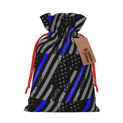 Augenstern Burlap Drawstring Bag Thin-Blue-Line-Flag-Police Reusable Present Wrapping Sack Xmas Holiday Party Favor Bag Small