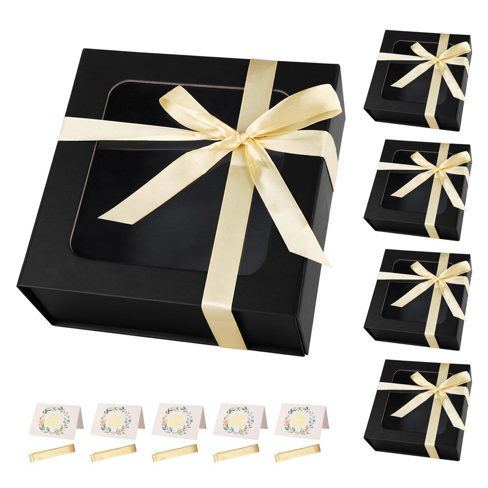 Black Gift Boxes with Window,7.5"x7.5"x3.1" Bridesmaid Boxe for Gift Giving,Birthday Gift Box with Magnetic,Closure Lid Gift Boxes for Presents,Cute Boxe,Luxury for Gift Packaging,Gift Box for Wrapping Gifts