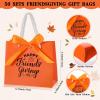 Tenceur 50 Sets Friendsgiving Party Gift Bags Small Thanksgiving Fall Pumpkin Orange Goodie Candy Treat Reusable Bags with Handles and Bow Ribbon for Thanksgiving Party Favor, 5.51x4.72x2.36'' view 2