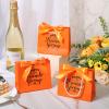 Tenceur 50 Sets Friendsgiving Party Gift Bags Small Thanksgiving Fall Pumpkin Orange Goodie Candy Treat Reusable Bags with Handles and Bow Ribbon for Thanksgiving Party Favor, 5.51x4.72x2.36'' view 3