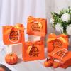 Tenceur 50 Sets Friendsgiving Party Gift Bags Small Thanksgiving Fall Pumpkin Orange Goodie Candy Treat Reusable Bags with Handles and Bow Ribbon for Thanksgiving Party Favor, 5.51x4.72x2.36'' view 4