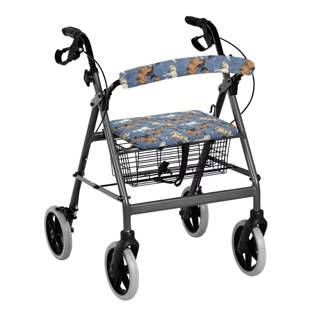Gomyblomy Rollator Walker Seat and Backrest Rollbar Covers Set Running Horses Adjustable Soft Walker Seat Covers Universal Stretchy Rollator Walker Accessories for Seniors