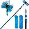 20 Ft+ Reach 2 In 1 Window Squeegee Duster with 5-to-12 Foot Extension Pole, Cleaner Tool with 3-Stage Telescoping Pole, Cleaning Kit with Rotatable Head - Chenille Cloth + Microfibre Cloths Head view 1