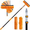 20 Ft+ Reach 2 In 1 Window Squeegee Duster with 5-to-12 Foot Extension Pole, Cleaner Tool with 3-Stage Telescoping Pole, Cleaning Kit with Rotatable Head - Chenille Cloth + Microfibre Cloths Head view 1