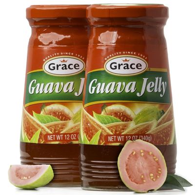 Grace Guava Jelly 12oz - 2 Jars - Tropical Guava Paste Made with Premium Jamaican Guava Fruit - Caribbean Guava Fruit Spread Ideal for Guava Gizzada & Pastelitos de Guayaba