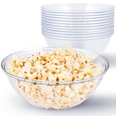 48 oz Clear Plastic Serving Bowls (12 Pack) Disposable Candy Dishes, Buffet Containers for Chips, Popcorn, Snacks, Mints, Salad Bar, Snack Bowl Parties, Office Desk, Bridal Shower, Party Supplies