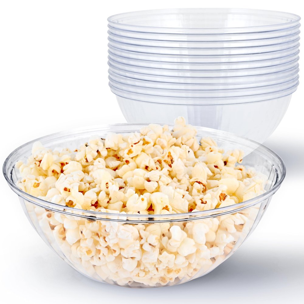 48 oz Clear Plastic Serving Bowls (12 Pack) Disposable Candy Dishes, Buffet Containers for Chips, Popcorn, Snacks, Mints, Salad Bar, Snack Bowl Parties, Office Desk, Bridal Shower, Party Supplies