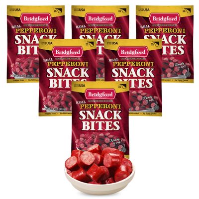 Bridgford Pepperoni Snack Bites 4 oz Pack of 6 - Ready-to-Eat Pepperoni Snacks for On-the-Go Snacking - Pork and Beef Pepperoni Bites with Zero Carbs for Keto Friendly Diets or any Dietary Preferences