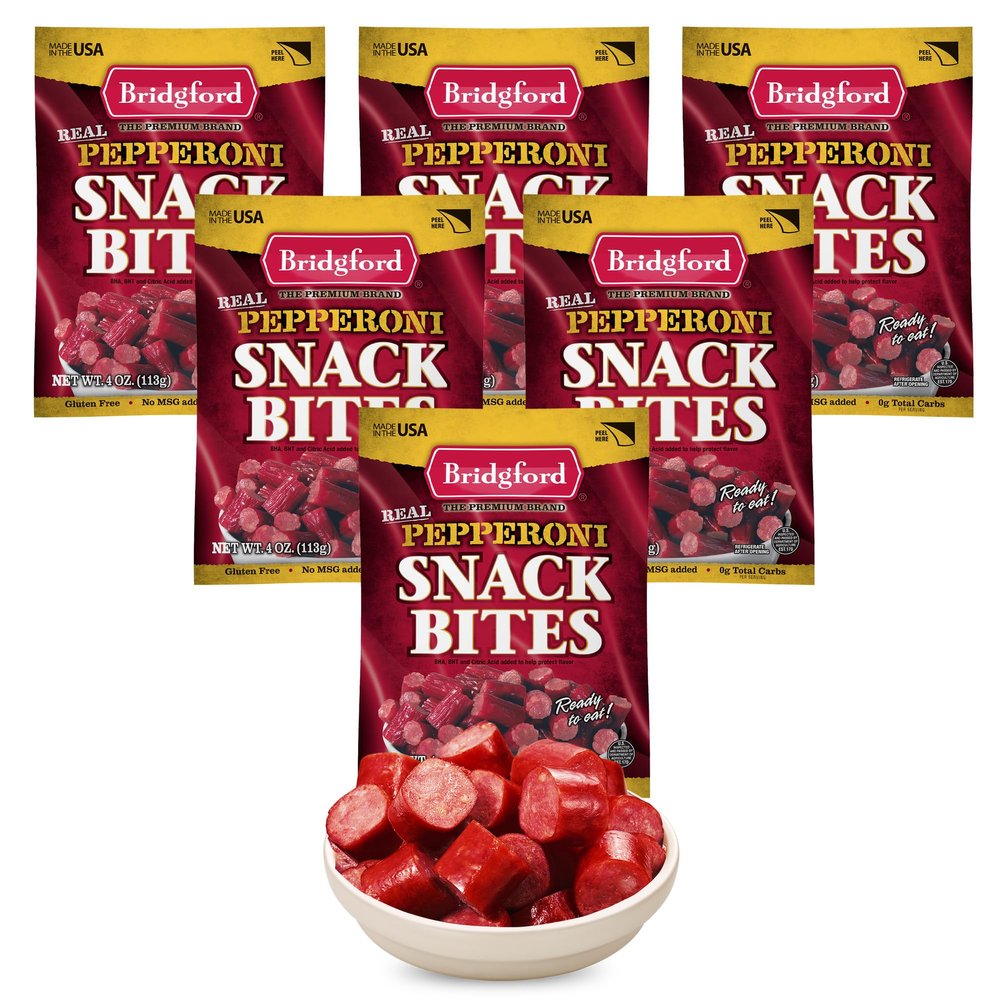 Bridgford Pepperoni Snack Bites 4 oz Pack of 6 - Ready-to-Eat Pepperoni Snacks for On-the-Go Snacking - Pork and Beef Pepperoni Bites with Zero Carbs for Keto Friendly Diets or any Dietary Preferences