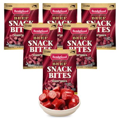 Bridgford Beef Snack Bites 4 oz Pack of 6 - Ready-to-Eat Snacks for On-the-Go Snacking - Gluten-Free Zero Carbs Meat Snacks for Adults - Keto Beef Snack Bites for Your Keto Diets