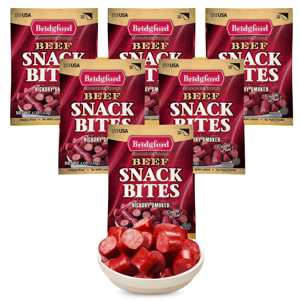 Bridgford Beef Snack Bites 4 oz Pack of 6 - Ready-to-Eat Snacks for On-the-Go Snacking - Gluten-Free Zero Carbs Meat Snacks for Adults - Keto Beef Snack Bites for Your Keto Diets