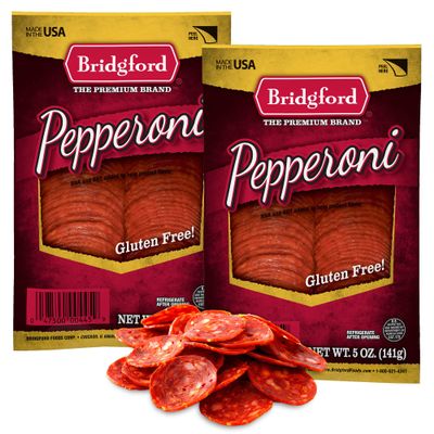 Bridgford Sliced Pepperoni 5 oz Pack of 2 - Gluten-Free Pepperoni Slices for Pizza and Sandwiches - Zero Carb Sliced Pepperoni for Keto Diets - Ready-to-Eat Pepperoni Slices for On-The-Go Snacking