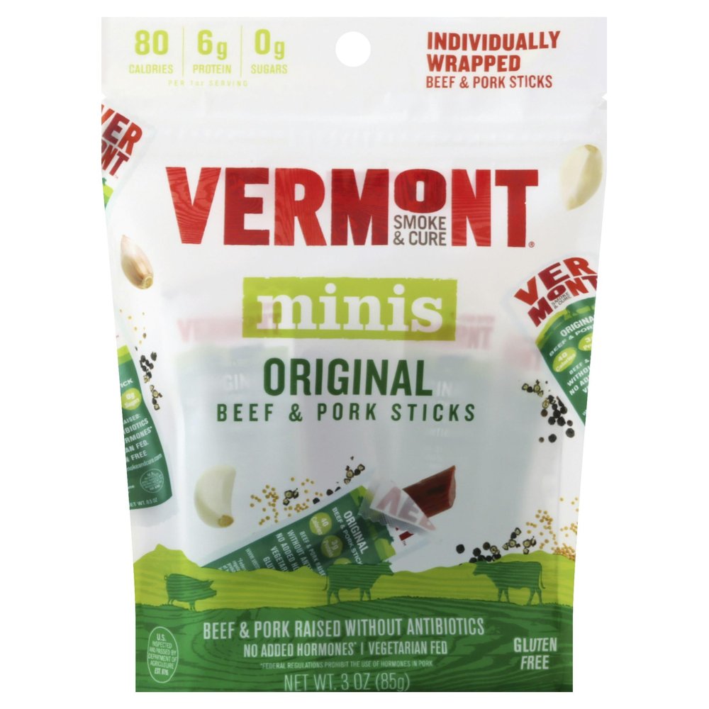 Generic V.ermont Smoke & Cure Beef & Pork Stick Cracked Pepper 3OZ Pack of 8