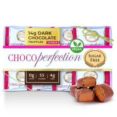ChocoPerfection Sugar Free Dark Chocolate Truffles  Keto-Friendly, Gluten-Free, Vegan, No Maltitol, Low-Carb, Low Glycemic, Diabetic-Friendly, Ideal for Valentines Day Gifts Pack of 12, 14g Each