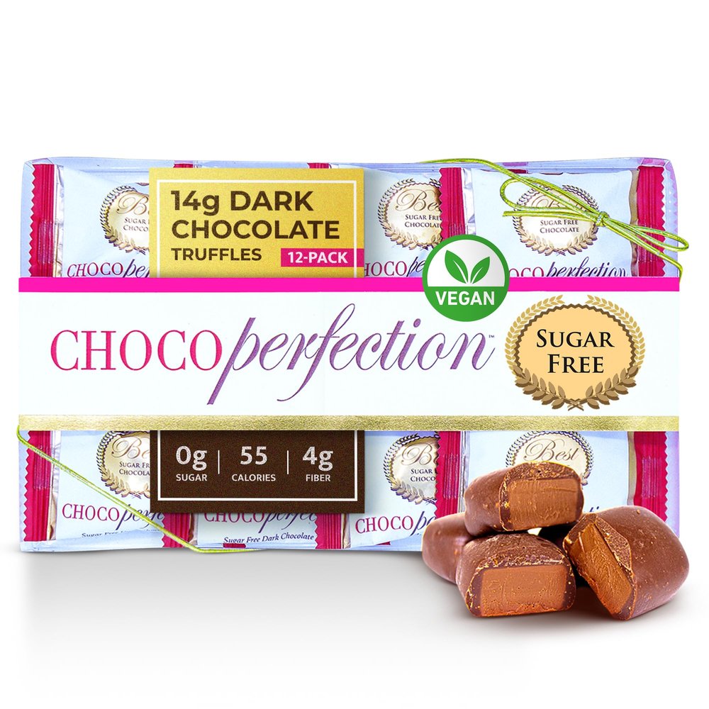 ChocoPerfection Sugar Free Dark Chocolate Truffles Keto-Friendly, Gluten-Free, Vegan, No Maltitol, Low-Carb, Low Glycemic, Diabetic-Friendly, Ideal for Valentines Day Gifts Pack of 12, 14g Each