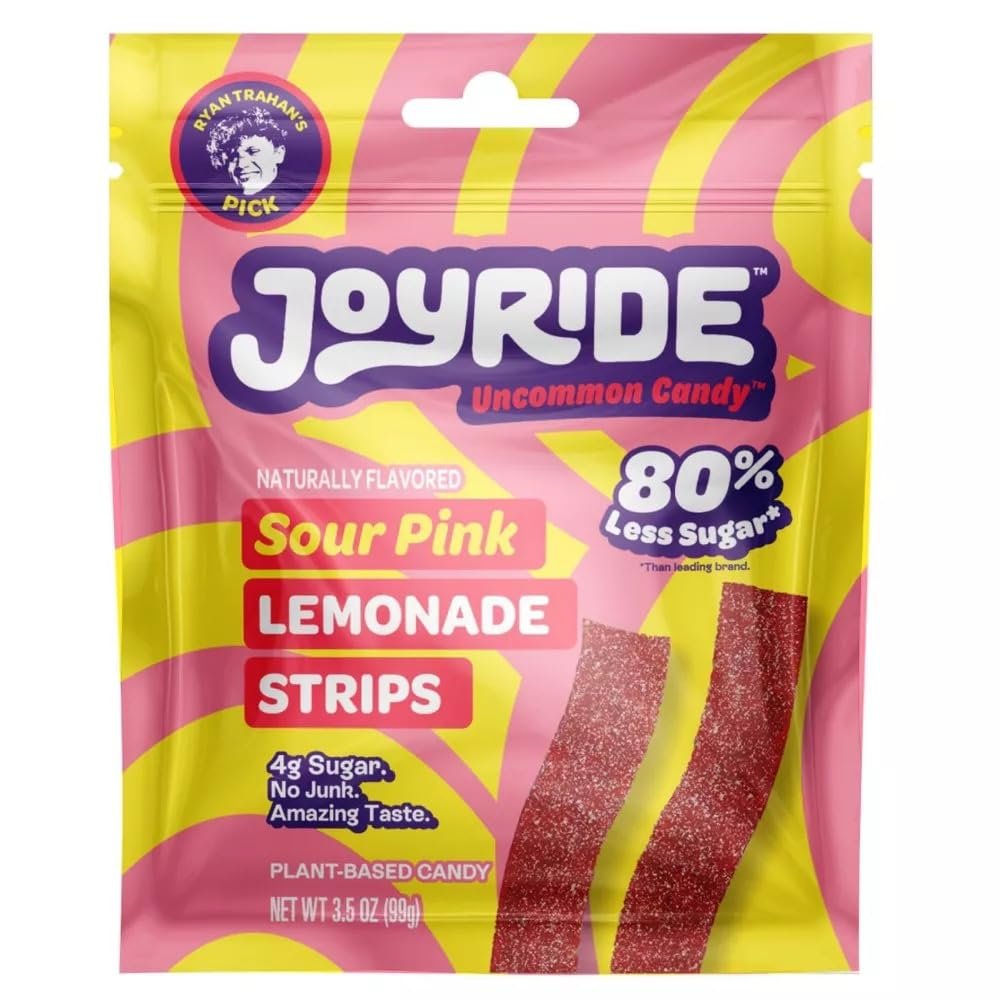 Joyride Sweets Joyride Candy Sour Candy Strips - 3.5oz-Gummy Candy, Strips Candy, Sour Candy, 80% Less Sugar, Plant-Based, Vegan (Sour Pink Lemonade)