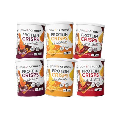 Power Crunch Protein CRISPS Variety Pack, Cheddar, Hot & Spicy, BBQ, a Potato Style Protein Chip Snack, 12g of protein, 1.05 ounces per serving (2 of Each Flavor)