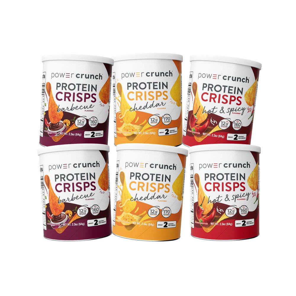 Power Crunch Protein CRISPS Variety Pack, Cheddar, Hot & Spicy, BBQ, a Potato Style Protein Chip Snack, 12g of protein, 1.05 ounces per serving (2 of Each Flavor)