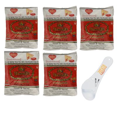 (5 Packs) Authentic Thai Tea Mix Bundle With 5-in-1 Measuring Spoon