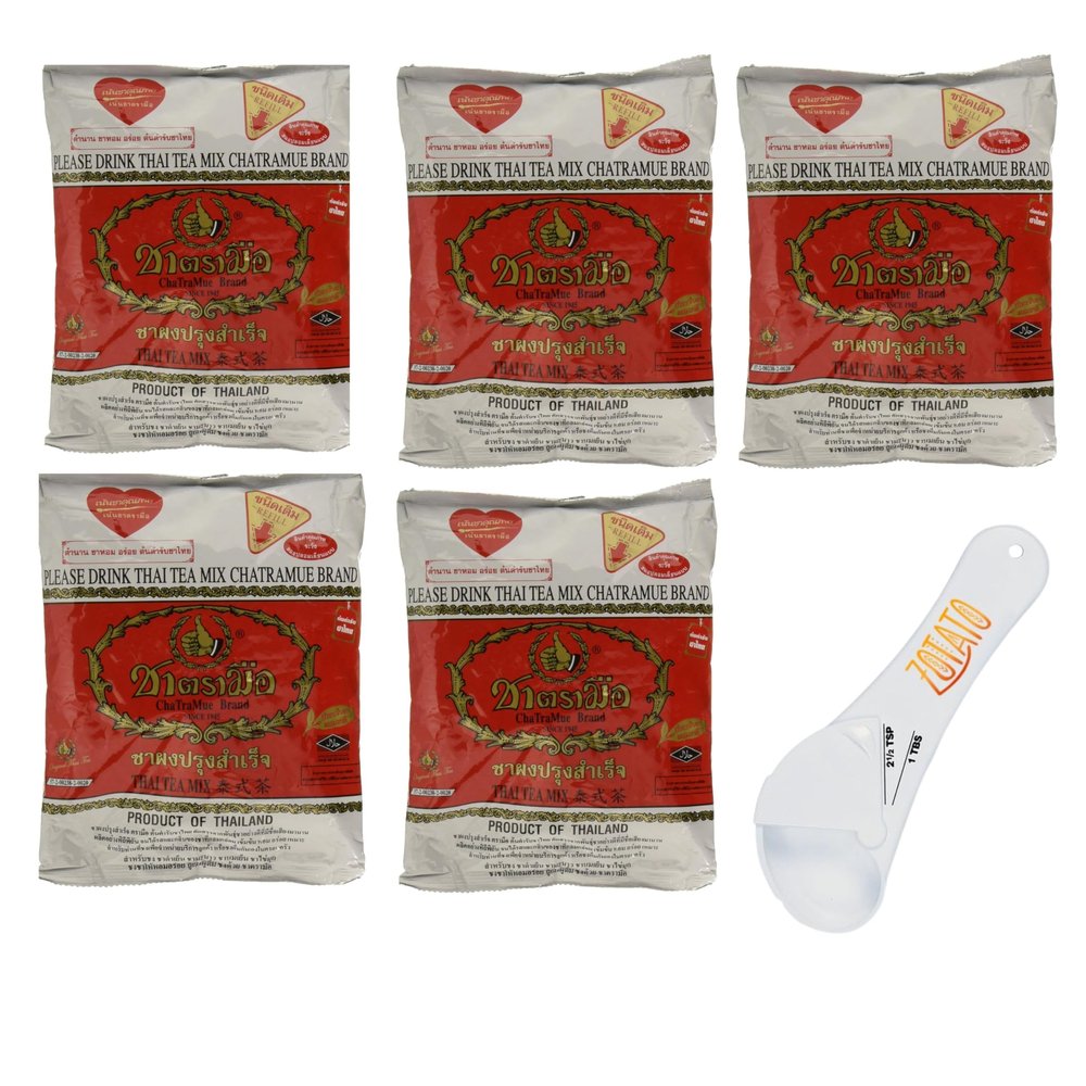(5 Packs) Authentic Thai Tea Mix Bundle With 5-in-1 Measuring Spoon