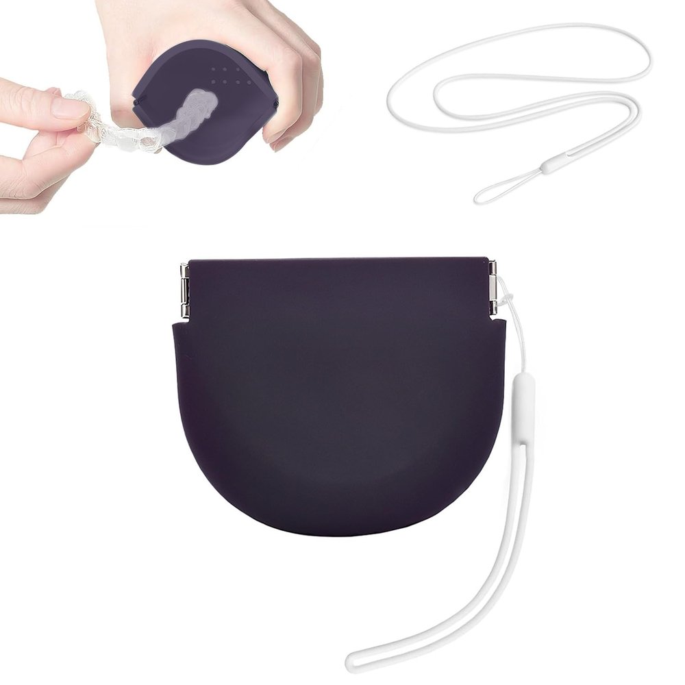 WINDSIUUU Silicone RetainerCase with Lanyard, Portable Travel Retainer Holder Braces Aligner Case with Vent Holes Aligner RetainerCases for Girls Women Kids Travel Denture Night Guard Container