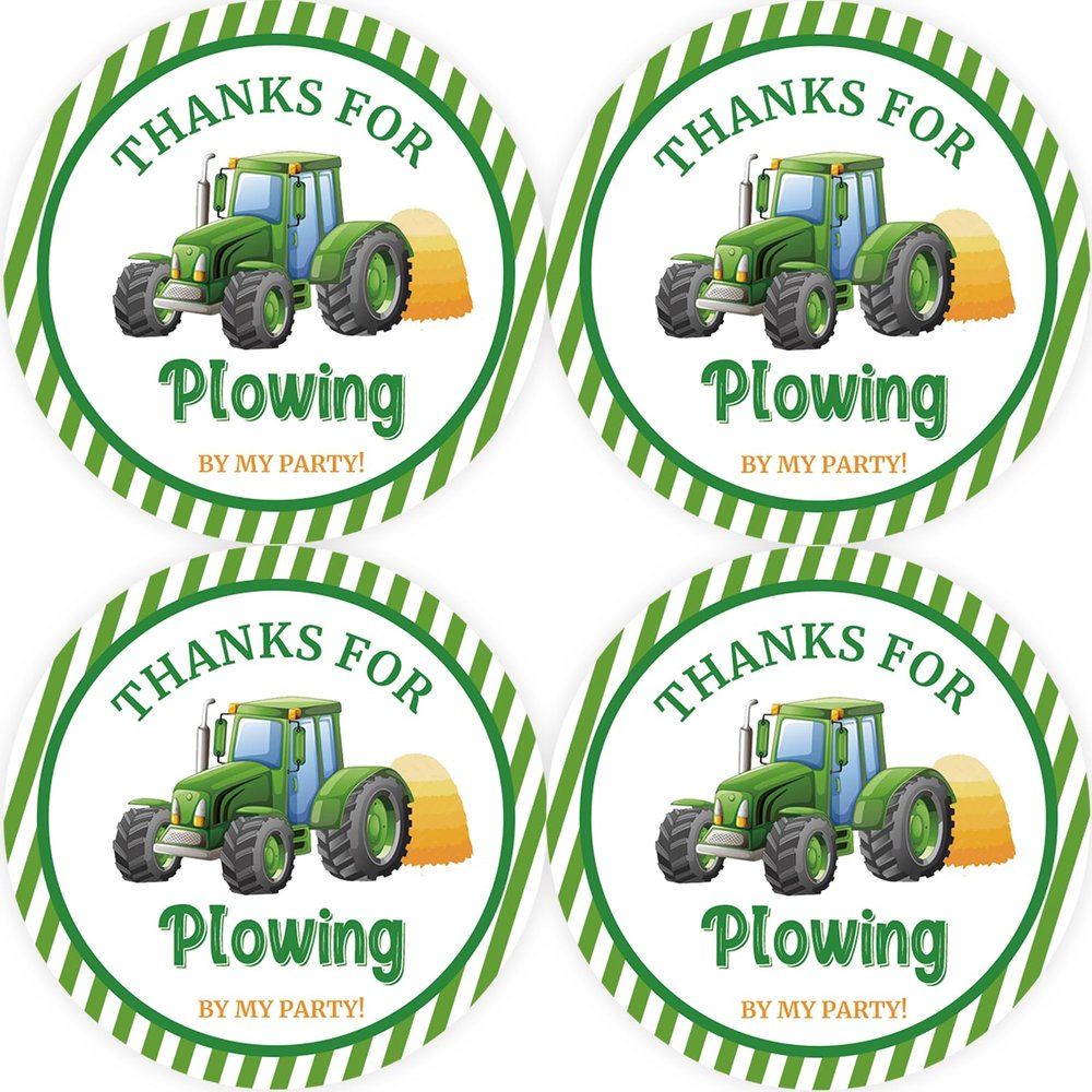 40pcs Tractor Round Stickers, Tractor Birthday Thank You Stickers, Farm Truck Round Labels for Boy, Green Farm Truck Labels for 1st Birthday Party Favors