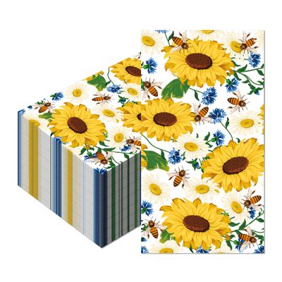 40pcs Floral Paper Napkins Watercolor Floral Guest Napkins Vintage Wild Flower Disposable Hand Towels Flower Decorative Paper for Bathroom Wedding Birthday Party/Sunflower