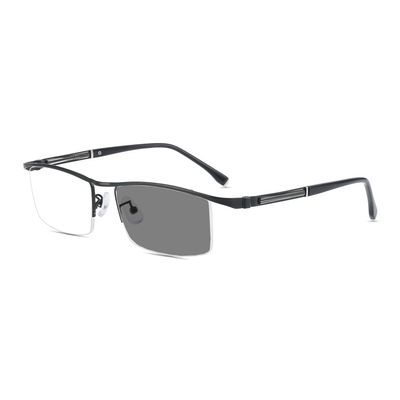 HELES Men's Business Half Rimless Photochromic Grey Reading Glasses Single Vision Outdoor Sunglasses VU400 Readers -Black||+3.50 Strength