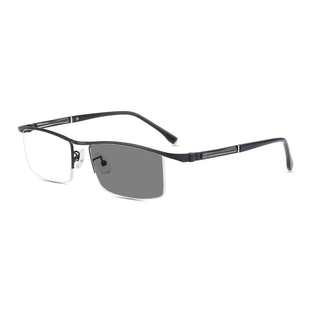 HELES Men's Business Half Rimless Photochromic Grey Reading Glasses Single Vision Outdoor Sunglasses VU400 Readers -Black||+3.50 Strength