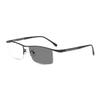 HELES Men's Business Half Rimless Photochromic Grey Reading Glasses Single Vision Outdoor Sunglasses VU400 Readers -Black||+3.50 Strength view 1