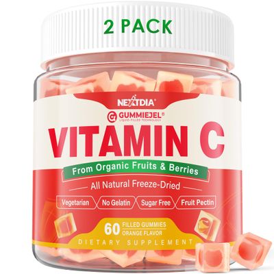 2 Pack - Organic Vitamin C Gummies 120mg for Adults, Sugar Free, Daily Immune Defense, Raw Antioxidant, 100% Whole Food Chewable Vitamin C Supplement from 1200mg Berries & Fruits for Collagen, Vegan