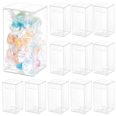 BENECREAT 40Pcs Clear Gift Boxes with Film, Rectangle Transparent PVC Favor Boxes 1.5x1.5x3inch for Wedding Party Treat Candy Cupcakes