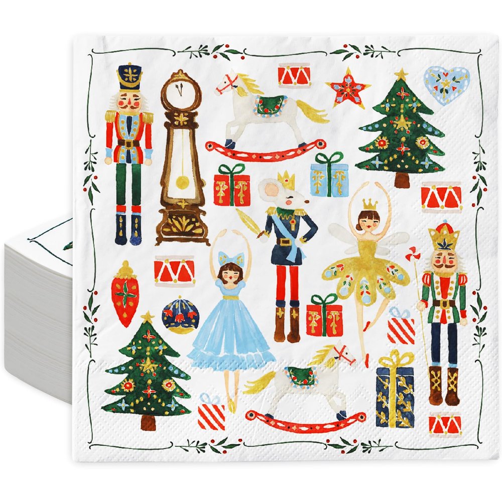 80Pcs Christmas Cocktail Napkins Watercolor Nutcracker Disposable Paper Napkins Beverage Napkins for Xmas Party Tableware Supplies