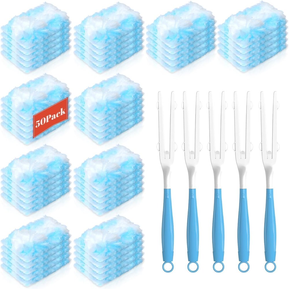 Duster Refills Compatible with Swiffer Duster Refill Heavy Duty, 50 Refills & 5 Handles Kit for Swiffer Duster Kit, Dusters for Cleaning Car Electronics Furniture Blinds, Ceiling Fan Cleaner