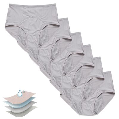 Ogvfunv 6pcs Incontinence Underwear for Women, Mesh Holes Breathable Incontinence Panties, soft elastic, multi-colored,Gray,3XL