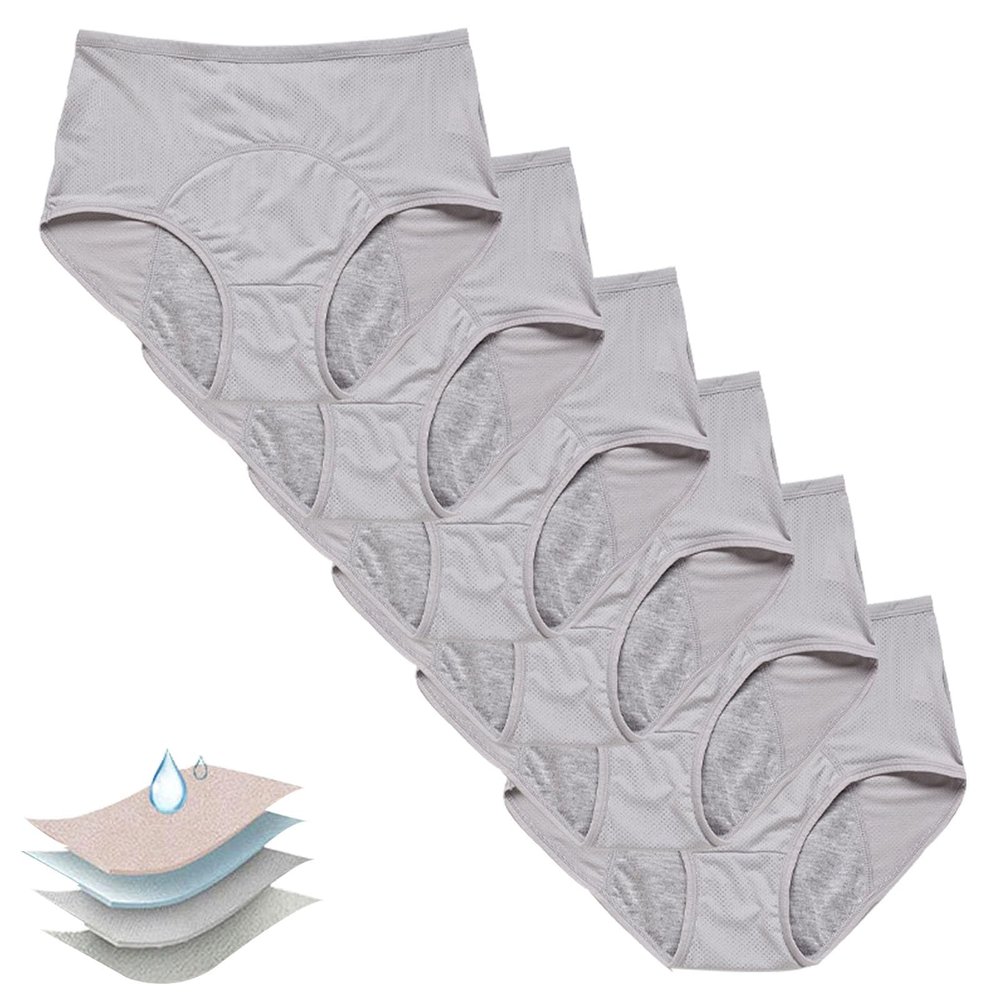 Ogvfunv 6pcs Incontinence Underwear for Women, Mesh Holes Breathable Incontinence Panties, soft elastic, multi-colored,Gray,3XL