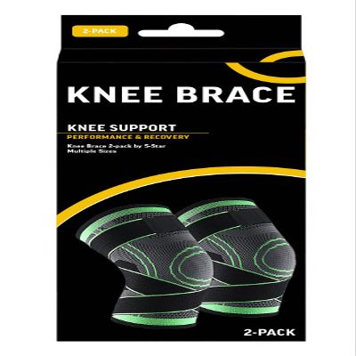 5-Star Knee Brace Adjustable with Straps Knee Compression Sleeve for Arthritis for Men and Women Compression Knee Support for Gym, Running, Working Out, Size S/M 1 pair, Green