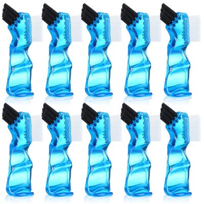 Tioncy 10 Pcs Small Portable Denture Brushes Double Sided Mini Denture Cleaning Toothbrush for False Teeth with Multi-Layered Bristles and Blue Handle for False Teeth Hygiene Cleaning Care