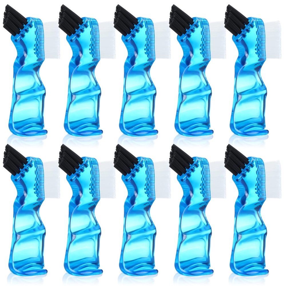 Tioncy 10 Pcs Small Portable Denture Brushes Double Sided Mini Denture Cleaning Toothbrush for False Teeth with Multi-Layered Bristles and Blue Handle for False Teeth Hygiene Cleaning Care