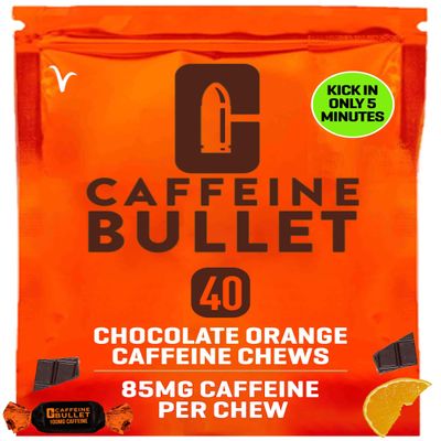 Caffeine Bullet Energy Chews - Chocolate Orange. 80 * 85mg - Faster Kick Than Pills, Gels and Gum. Sport Science for Running, Cycling, Gaming & A Pre Workout Endurance Boost.