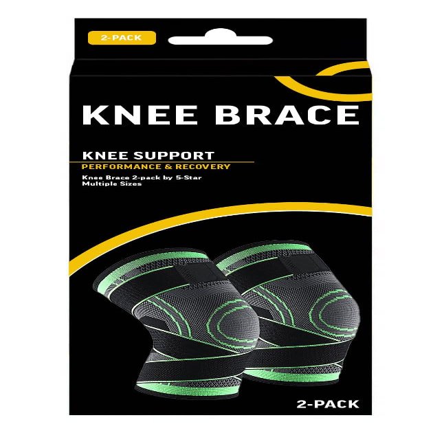 5-Star Knee Braces Adjustable with Straps Knee Compression Sleeve for Arthritis for Men and Women Compression Knee Support for Gym, Running, Working Out, Size L/Xl 1 pair, Green