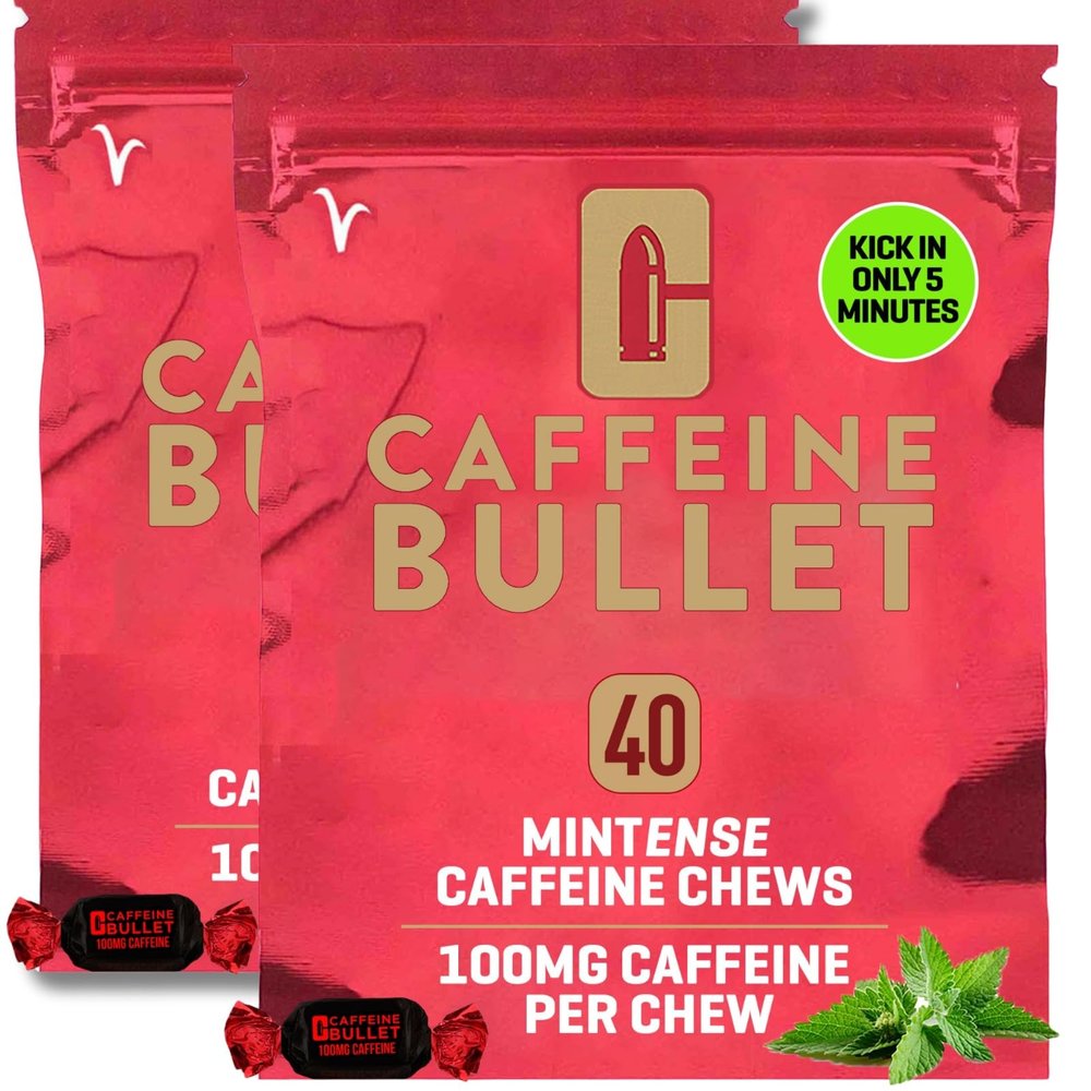 Caffeine Bullet Mint Energy Chews *80 Faster Boost Than Gels, Tablets and Gum. 100mg per Serving - Sport Science for Running, Cycling, Gaming & Pre Workout Endurance Kick.